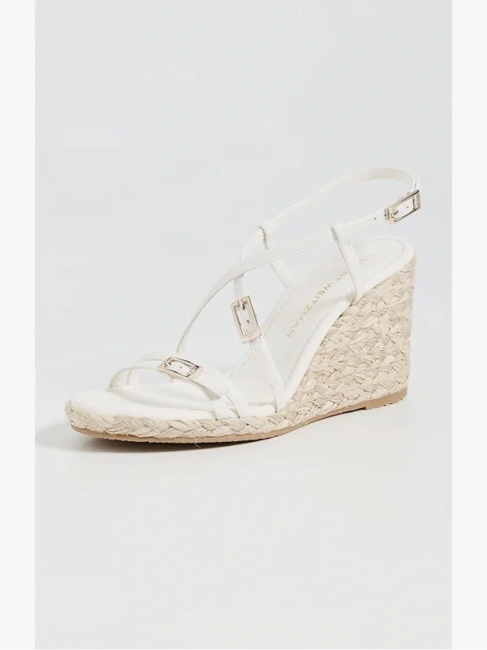 Stuart Weitzman White Strappy Espadrille Wedge Sandals